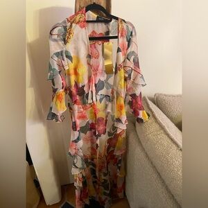 PatBO Floral Print Dress with Ruffle Accents